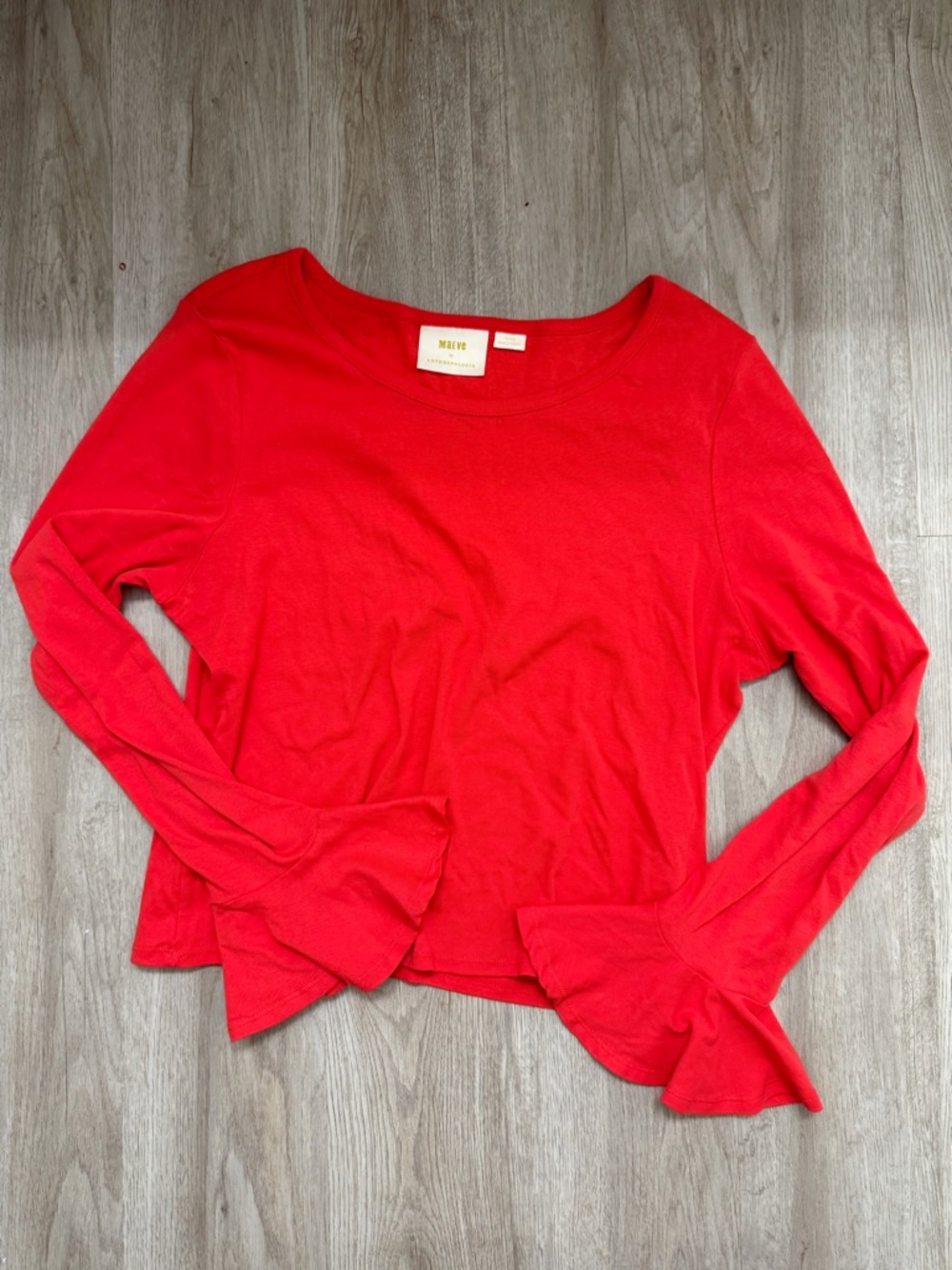 Anthropologie Red Long-Sleeve Ruffle Cuff Top